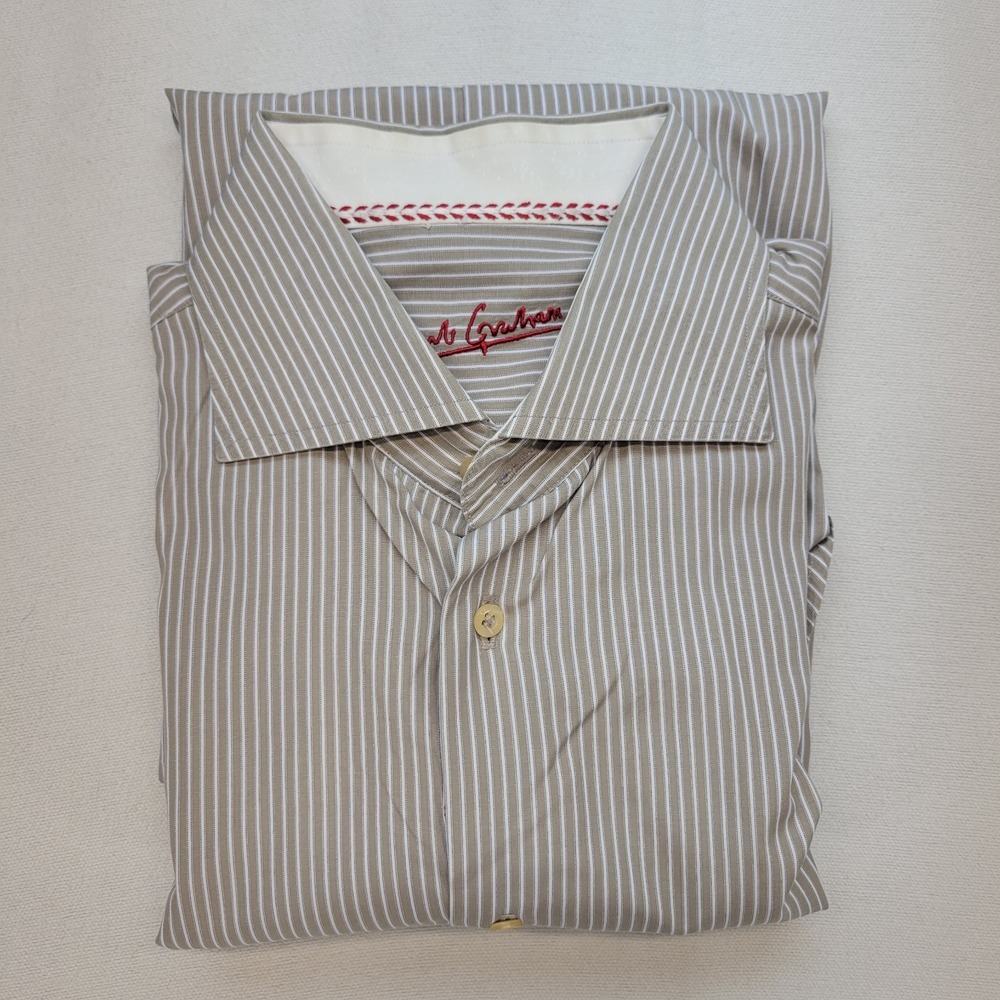 Robert‎ Graham Dress Shirt Mens 41 16 Gray Striped Button Down Preppy
